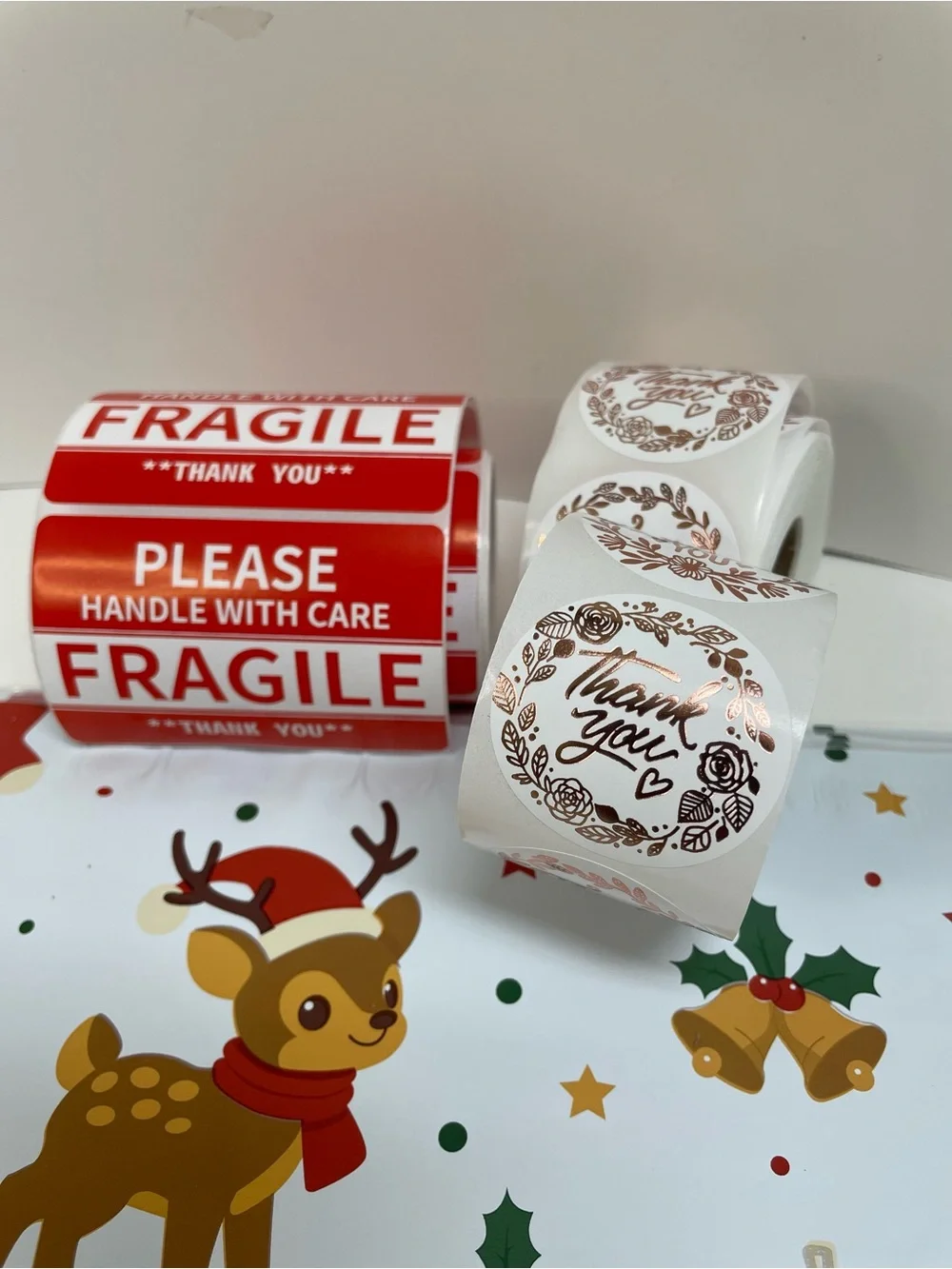 Christmas 20 Poly Mailers Thank you and Fragile Sticker Bundle